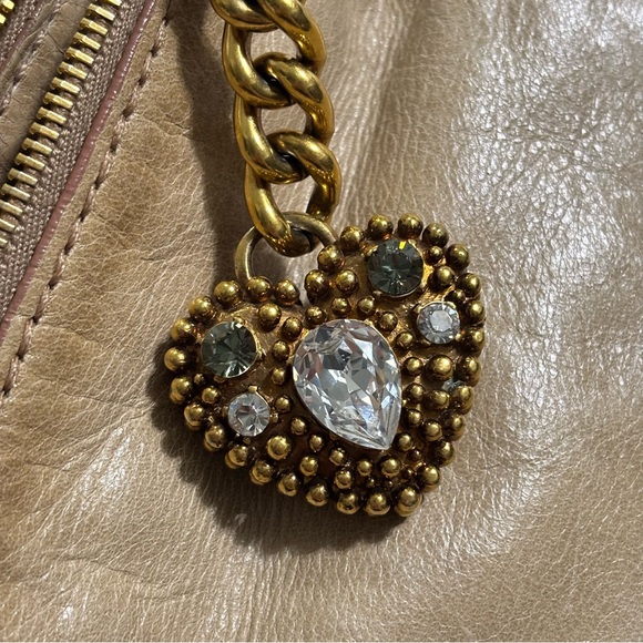 Miu Miu Beige Leather Clutch With Crystal Heart Charm - Picture 9 of 10